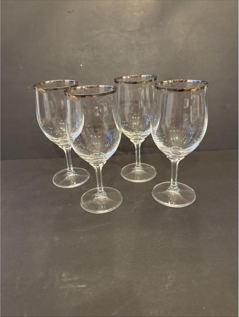 Johann Haviland (4) Clear Crystal Wedding Ring 7.9oz Wine/Goblet W Platinum Trim
